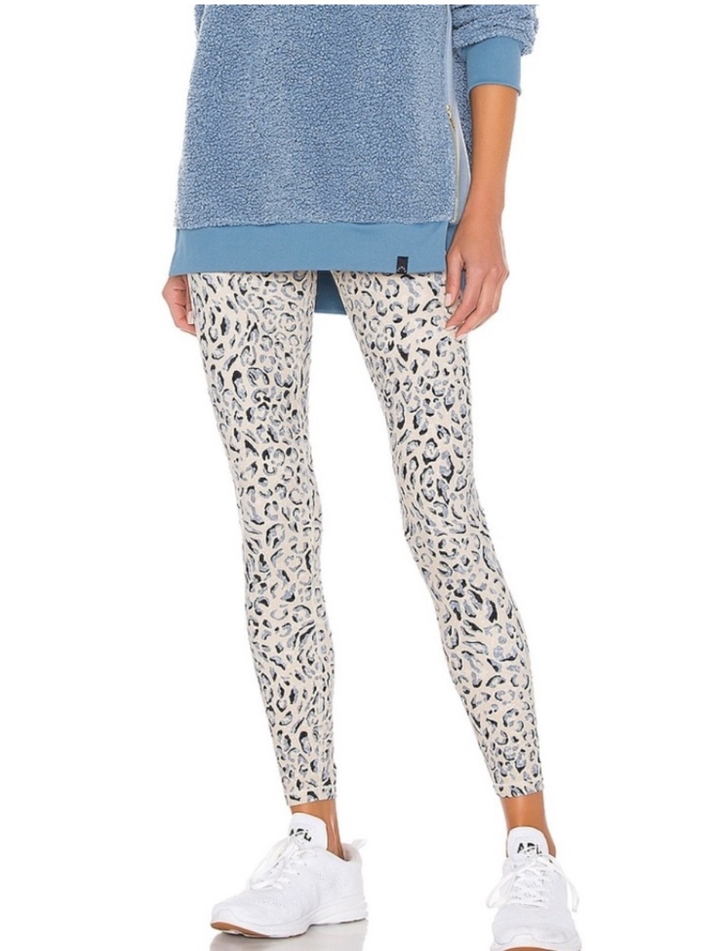 Varley Century Cheetah Prinr Leggins Tan, bluish gray, black colorway.